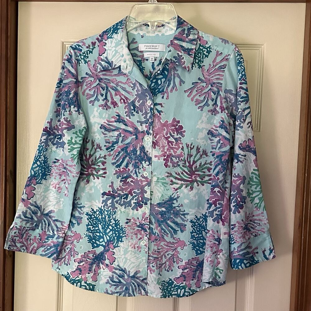 Foxcroft for Appleseeds Wrinkle Free 8P Purple Blue Coral